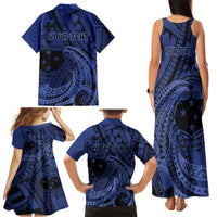 Custom Samoa 62nd Manuia le Aso Tuto'atasi Family Matching Tank Maxi Dress and Hawaiian Shirt Samoan Tatau Blue Art
