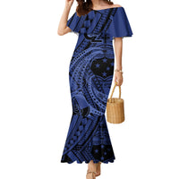 Custom Samoa 62nd Manuia le Aso Tuto'atasi Mermaid Dress Samoan Tatau Blue Art LT9 Women Blue - Polynesian Pride