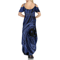 Custom Samoa 62nd Manuia le Aso Tuto'atasi Summer Maxi Dress Samoan Tatau Blue Art LT9 - Polynesian Pride