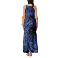 Custom Samoa 62nd Manuia le Aso Tuto'atasi Tank Maxi Dress Samoan Tatau Blue Art LT9 - Polynesian Pride