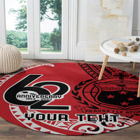 Custom Samoa Manuia le 62 Tausaga O le Tuto’atasi Round Carpet Samoan Tatau Red Art