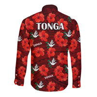 Tonga Rugby Long Sleeve Button Shirt Polynesian Style With Hibiscus LT9 - Polynesian Pride