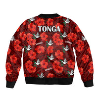 Tonga Rugby Sleeve Zip Bomber Jacket Polynesian Style With Hibiscus LT9 - Polynesian Pride