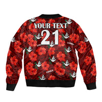 (Custom Text And Number) Tonga Rugby Bomber Jacket Polynesian Style With Hibiscus LT9 - Polynesian Pride