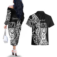 671 Guam Personalised Couples Matching Off The Shoulder Long Sleeve Dress and Hawaiian Shirt Latte Stone Tribal