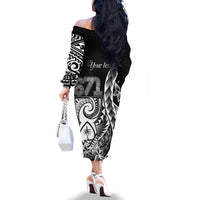 671 Guam Personalised Family Matching Off The Shoulder Long Sleeve Dress and Hawaiian Shirt Latte Stone Tribal LT9 - Polynesian Pride