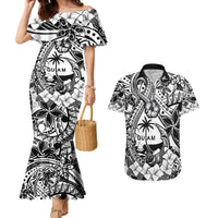 Guam Hafa Adai Guasali Flowers Couples Matching Mermaid Dress and Hawaiian Shirt LT9 Black - Polynesian Pride