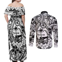 Guam Hafa Adai Guasali Flowers Couples Matching Off Shoulder Maxi Dress and Long Sleeve Button Shirt