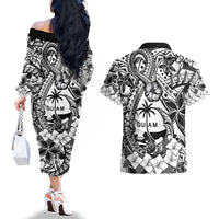 Guam Hafa Adai Guasali Flowers Couples Matching Off The Shoulder Long Sleeve Dress and Hawaiian Shirt LT9 - Polynesian Pride