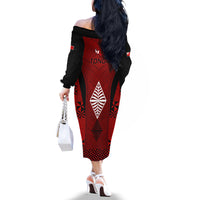 Tonga Rugby Off The Shoulder Long Sleeve Dress Go Champions World Cup 2023 Ngatu Unique LT9 - Polynesian Pride