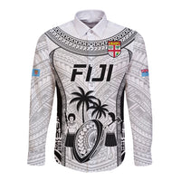 Custom Fiji Rugby Long Sleeve Button Shirt Go Champions World Cup 2023 Tapa Unique White Vibe LT9 Unisex White - Polynesian Pride