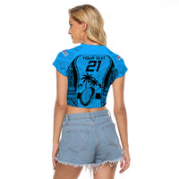 Custom Fiji Rugby Raglan Cropped T Shirt Go Champions World Cup 2023 Tapa Unique Blue Vibe LT9 - Polynesian Pride