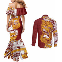 Couple Dolphins Maori Motif Couples Matching Mermaid Dress and Long Sleeve Button Shirt - Polynesian Pride