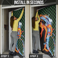 Japanese Asanoha Pattern Door Cover Sun Flame Slayer Dragon Hinokami Kagura Spirit - Polynesian Pride