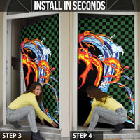 Japanese Asanoha Pattern Door Cover Sun Flame Slayer Dragon Hinokami Kagura Spirit - Polynesian Pride