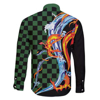 Japanese Asanoha Pattern Family Matching Short Sleeve Bodycon Dress and Hawaiian Shirt Sun Flame Slayer Dragon Hinokami Kagura Spirit - Polynesian Pride