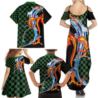 Japanese Asanoha Pattern Family Matching Summer Maxi Dress and Hawaiian Shirt Sun Flame Slayer Dragon Hinokami Kagura Spirit LT9 - Polynesian Pride