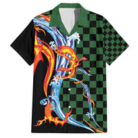 Japanese Asanoha Pattern Family Matching Summer Maxi Dress and Hawaiian Shirt Sun Flame Slayer Dragon Hinokami Kagura Spirit LT9 Dad's Shirt - Short Sleeve Green - Polynesian Pride
