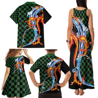 Japanese Asanoha Pattern Family Matching Tank Maxi Dress and Hawaiian Shirt Sun Flame Slayer Dragon Hinokami Kagura Spirit - Polynesian Pride