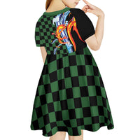 Japanese Asanoha Pattern Kid Short Sleeve Dress Sun Flame Slayer Dragon Hinokami Kagura Spirit - Polynesian Pride