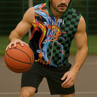 Japanese Asanoha Pattern Sleeveless Zip Hoodie Sun Flame Slayer Dragon Hinokami Kagura Spirit - Polynesian Pride