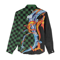 Japanese Asanoha Pattern Women Casual Shirt Sun Flame Slayer Dragon Hinokami Kagura Spirit - Polynesian Pride