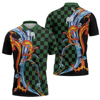 Japanese Asanoha Pattern Zipper Polo Shirt Sun Flame Slayer Dragon Hinokami Kagura Spirit LT9 - Polynesian Pride