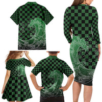 Japanese Asanoha Pattern Family Matching Long Sleeve Bodycon Dress and Hawaiian Shirt Water Breathing Slayer Dragon - Polynesian Pride