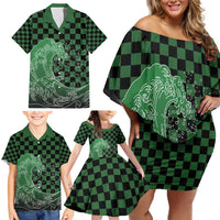 Japanese Asanoha Pattern Family Matching Off Shoulder Short Dress and Hawaiian Shirt Water Breathing Slayer Dragon - Polynesian Pride