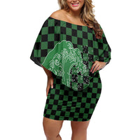 Japanese Asanoha Pattern Off Shoulder Short Dress Water Breathing Slayer Dragon LT9 Women Green - Polynesian Pride