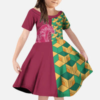 Japanese Bishamon-Kikkou Pattern Family Matching Puletasi and Hawaiian Shirt Water Pillar Silent River Flow - Polynesian Pride