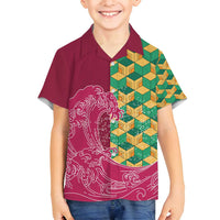 Japanese Bishamon-Kikkou Pattern Family Matching Puletasi and Hawaiian Shirt Water Pillar Silent River Flow - Polynesian Pride