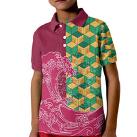Japanese Bishamon-Kikkou Pattern Kid Polo Shirt Water Pillar Silent River Flow - Polynesian Pride