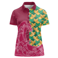 Japanese Bishamon-Kikkou Pattern Women Polo Shirt Water Pillar Silent River Flow - Polynesian Pride