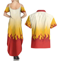 Japanese Kaen Pattern Couples Matching Summer Maxi Dress and Hawaiian Shirt Flame Pillar Blazing Lion Heart - Polynesian Pride
