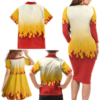 Japanese Kaen Pattern Family Matching Long Sleeve Bodycon Dress and Hawaiian Shirt Flame Pillar Blazing Lion Heart - Polynesian Pride