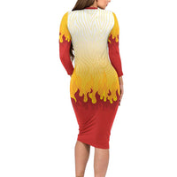 Japanese Kaen Pattern Family Matching Long Sleeve Bodycon Dress and Hawaiian Shirt Flame Pillar Blazing Lion Heart - Polynesian Pride