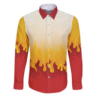 Japanese Kaen Pattern Family Matching Puletasi and Hawaiian Shirt Flame Pillar Blazing Lion Heart LT9 Dad's Shirt - Long Sleeve Red - Polynesian Pride