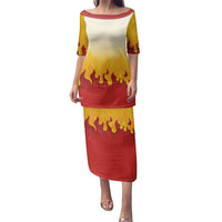 Japanese Kaen Pattern Family Matching Puletasi and Hawaiian Shirt Flame Pillar Blazing Lion Heart LT9 Mom's Dress Red - Polynesian Pride
