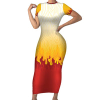 Japanese Kaen Pattern Family Matching Short Sleeve Bodycon Dress and Hawaiian Shirt Flame Pillar Blazing Lion Heart - Polynesian Pride