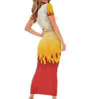Japanese Kaen Pattern Family Matching Short Sleeve Bodycon Dress and Hawaiian Shirt Flame Pillar Blazing Lion Heart - Polynesian Pride