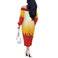 Japanese Kaen Pattern Off The Shoulder Long Sleeve Dress Flame Pillar Blazing Lion Heart - Polynesian Pride