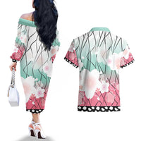 Japanese Kocho Pattern Couples Matching Off The Shoulder Long Sleeve Dress and Hawaiian Shirt Insect Pillar Butterfly Flower Fairy - Polynesian Pride
