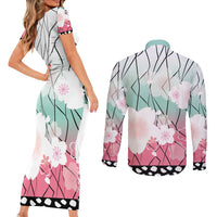 Japanese Kocho Pattern Couples Matching Short Sleeve Bodycon Dress and Long Sleeve Button Shirt Insect Pillar Butterfly Flower Fairy LT9 - Polynesian Pride