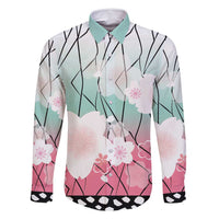 Japanese Kocho Pattern Family Matching Summer Maxi Dress and Hawaiian Shirt Insect Pillar Butterfly Flower Fairy LT9 Dad's Shirt - Long Sleeve Pink - Polynesian Pride