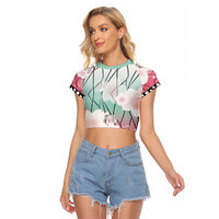 Japanese Kocho Pattern Raglan Cropped T Shirt Insect Pillar Butterfly Flower Fairy - Polynesian Pride