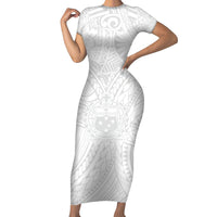Samoa Lotu Tamaiti Short Sleeve Bodycon Dress Polynesian White Sunday Simple LT9 Long Dress White - Polynesian Pride