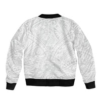 Samoa Lotu Tamaiti Sleeve Zip Bomber Jacket Polynesian White Sunday Simple LT9 - Polynesian Pride