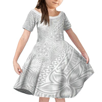 Samoa Lotu Tamait Kid Short Sleeve Dress Tropical Plant White Sunday With Polynesia Pattern LT9 KID White - Polynesian Pride