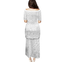 Samoa Lotu Tamait Puletasi Tropical Plant White Sunday With Polynesia Pattern LT9 - Polynesian Pride